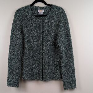 Talbots Teal Textured Knit Jewel Neck Cardigan Sweater Jacket Size L Vintage